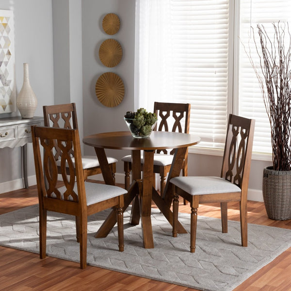 Baxton Studio Baxton Studio Elaine 5-Piece Dining Set: Modern Grey Upholstered Chairs & Walnut Circular Table Elaine-Grey/Walnut-5PC Dining Set