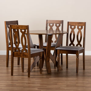 Baxton Studio Baxton Studio Elaine 5-Piece Dining Set: Modern Grey Upholstered Chairs & Walnut Circular Table Elaine-Grey/Walnut-5PC Dining Set