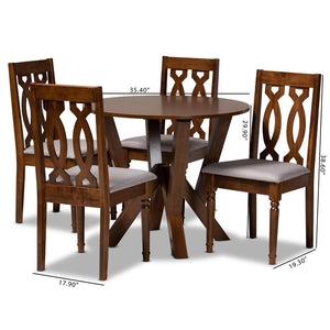 Baxton Studio Baxton Studio Elaine 5-Piece Dining Set: Modern Grey Upholstered Chairs & Walnut Circular Table Elaine-Grey/Walnut-5PC Dining Set