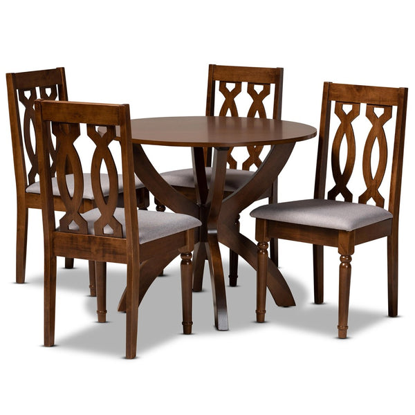 Baxton Studio Baxton Studio Mona 5-Piece Modern Dining Set with Grey Upholstered Chairs & Walnut Brown Table Mona-Grey/Walnut-5PC Dining Set
