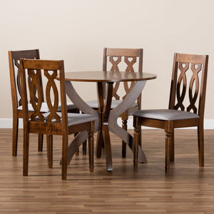 Baxton Studio Baxton Studio Mona 5-Piece Modern Dining Set with Grey Upholstered Chairs & Walnut Brown Table Mona-Grey/Walnut-5PC Dining Set