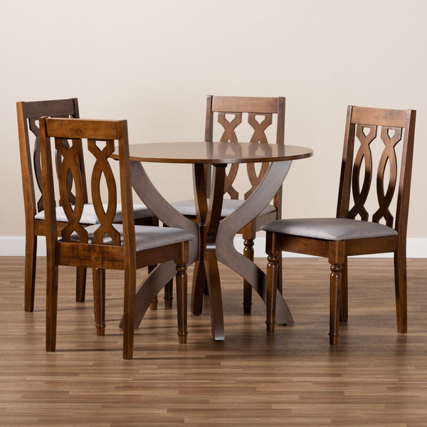 Baxton Studio Baxton Studio Mona 5-Piece Modern Dining Set with Grey Upholstered Chairs & Walnut Brown Table Mona-Grey/Walnut-5PC Dining Set