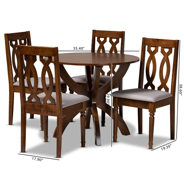 Baxton Studio Baxton Studio Mona 5-Piece Modern Dining Set with Grey Upholstered Chairs & Walnut Brown Table Mona-Grey/Walnut-5PC Dining Set
