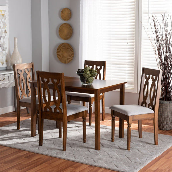 Baxton Studio Baxton Modern 5-Piece Dining Set in Grey Fabric & Walnut Finish - Stylish Comfort for Any Occasion Kasia-Grey/Walnut-5PC Dining Set