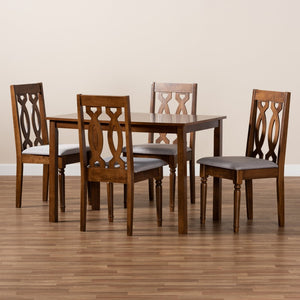 Baxton Studio Baxton Modern 5-Piece Dining Set in Grey Fabric & Walnut Finish - Stylish Comfort for Any Occasion Kasia-Grey/Walnut-5PC Dining Set
