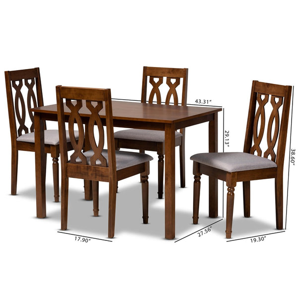 Baxton Studio Baxton Modern 5-Piece Dining Set in Grey Fabric & Walnut Finish - Stylish Comfort for Any Occasion Kasia-Grey/Walnut-5PC Dining Set