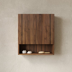 English Elm Tobi Oak Woodgrain Wall Mounted Bathroom Cabinet with Soft Close Doors Open Shelf W2615P376542