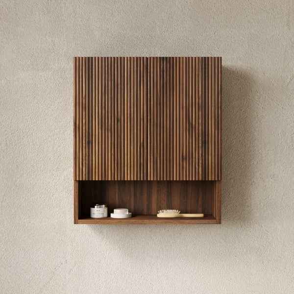 English Elm Tobi Oak Woodgrain Wall Mounted Bathroom Cabinet with Soft Close Doors Open Shelf W2615P376542