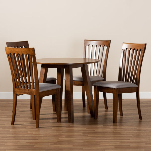 Baxton Studio Baxton Studio Lida 5-Piece Dining Set: Modern Grey Upholstered Chairs & Walnut Finish Table Design Lida-Grey/Walnut-5PC Dining Set
