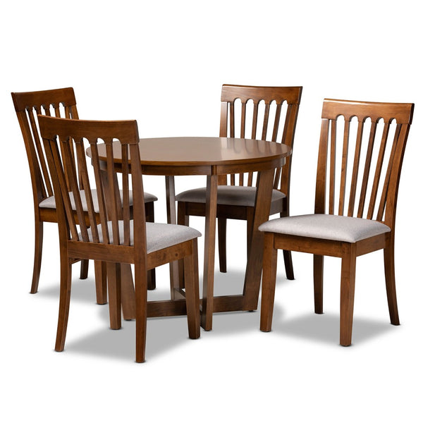 Baxton Studio Baxton Studio Andi 5-Piece Modern Dining Set with Grey Upholstered Chairs & Walnut Finish Table Andi-Grey/Walnut-5PC Dining Set