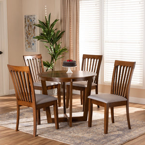 Baxton Studio Baxton Studio Andi 5-Piece Modern Dining Set with Grey Upholstered Chairs & Walnut Finish Table Andi-Grey/Walnut-5PC Dining Set