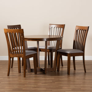 Baxton Studio Baxton Studio Andi 5-Piece Modern Dining Set with Grey Upholstered Chairs & Walnut Finish Table Andi-Grey/Walnut-5PC Dining Set