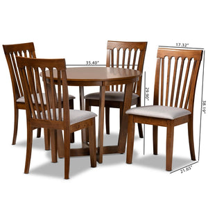 Baxton Studio Baxton Studio Andi 5-Piece Modern Dining Set with Grey Upholstered Chairs & Walnut Finish Table Andi-Grey/Walnut-5PC Dining Set