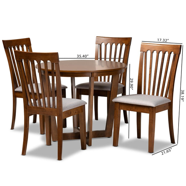 Baxton Studio Baxton Studio Andi 5-Piece Modern Dining Set with Grey Upholstered Chairs & Walnut Finish Table Andi-Grey/Walnut-5PC Dining Set