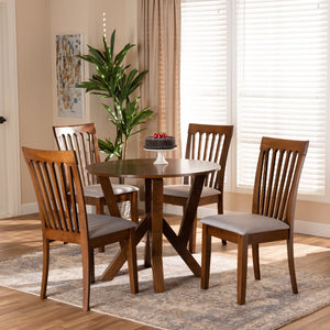 Baxton Studio Baxton Studio Marian 5-Piece Dining Set: Modern Grey Upholstered Chairs & Walnut Round Table Design Marian-Grey/Walnut-5PC Dining Set