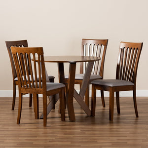 Baxton Studio Baxton Studio Marian 5-Piece Dining Set: Modern Grey Upholstered Chairs & Walnut Round Table Design Marian-Grey/Walnut-5PC Dining Set