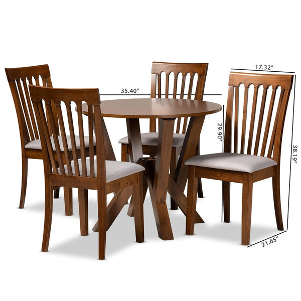 Baxton Studio Baxton Studio Marian 5-Piece Dining Set: Modern Grey Upholstered Chairs & Walnut Round Table Design Marian-Grey/Walnut-5PC Dining Set