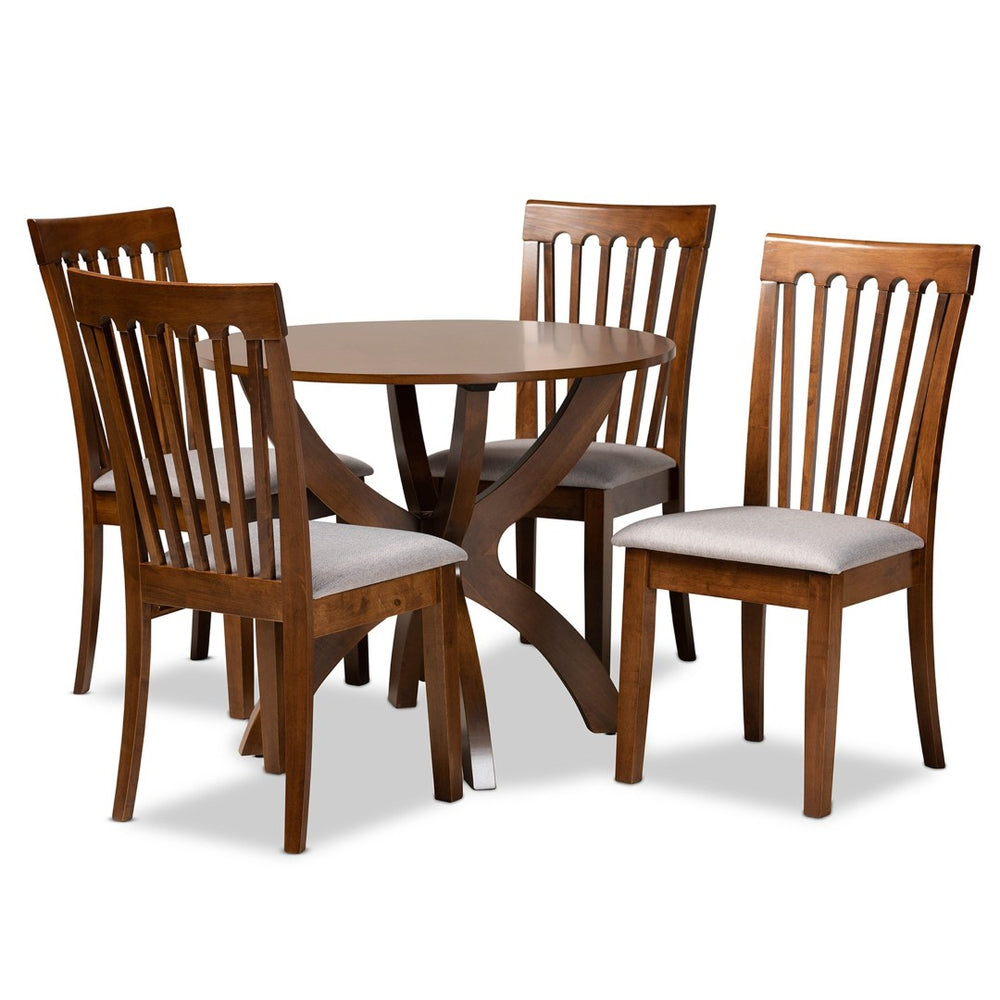 Baxton Studio Baxton Studio Bailey 5-Piece Contemporary Dining Set with Grey Upholstered Chairs & Round Table Bailey-Grey/Walnut-5PC Dining Set