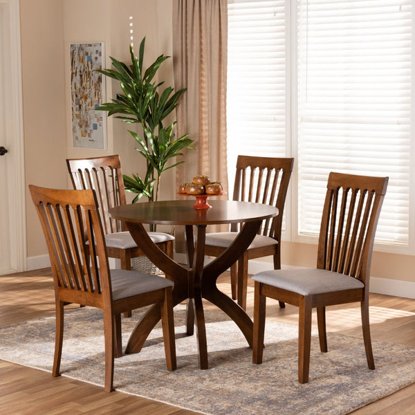 Baxton Studio Baxton Studio Bailey 5-Piece Contemporary Dining Set with Grey Upholstered Chairs & Round Table Bailey-Grey/Walnut-5PC Dining Set