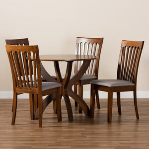 Baxton Studio Baxton Studio Bailey 5-Piece Contemporary Dining Set with Grey Upholstered Chairs & Round Table Bailey-Grey/Walnut-5PC Dining Set