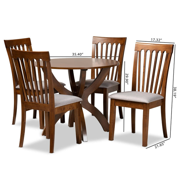 Baxton Studio Baxton Studio Bailey 5-Piece Contemporary Dining Set with Grey Upholstered Chairs & Round Table Bailey-Grey/Walnut-5PC Dining Set