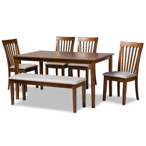 Baxton Studio Baxton Studio Minette 6-Piece Dining Set: Modern Grey Upholstery & Walnut Finish for Stylish Comfort RH319C-Grey/Walnut-6PC Dining Set
