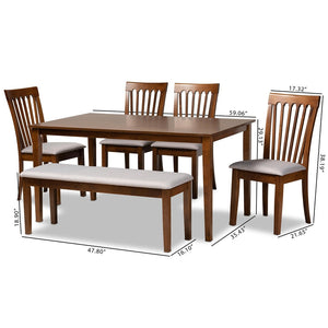 Baxton Studio Baxton Studio Minette 6-Piece Dining Set: Modern Grey Upholstery & Walnut Finish for Stylish Comfort RH319C-Grey/Walnut-6PC Dining Set