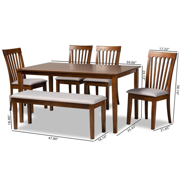 Baxton Studio Baxton Studio Minette 6-Piece Dining Set: Modern Grey Upholstery & Walnut Finish for Stylish Comfort RH319C-Grey/Walnut-6PC Dining Set
