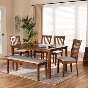 Baxton Studio Baxton Studio Minette 6-Piece Dining Set: Modern Grey Upholstery & Walnut Finish for Stylish Comfort RH319C-Grey/Walnut-6PC Dining Set