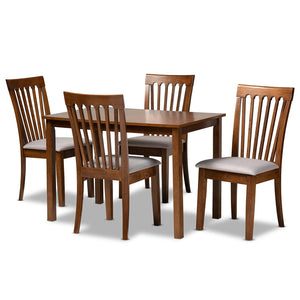 Baxton Studio Baxton Seda 5-Piece Modern Dining Set in Grey Fabric & Walnut Finish for Stylish Gatherings Seda-Grey/Walnut-5PC Dining Set