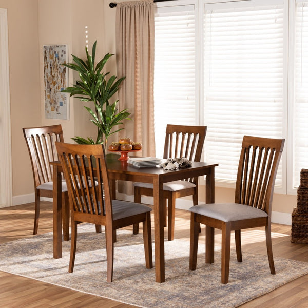 Baxton Studio Baxton Seda 5-Piece Modern Dining Set in Grey Fabric & Walnut Finish for Stylish Gatherings Seda-Grey/Walnut-5PC Dining Set