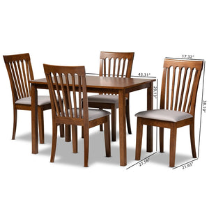 Baxton Studio Baxton Seda 5-Piece Modern Dining Set in Grey Fabric & Walnut Finish for Stylish Gatherings Seda-Grey/Walnut-5PC Dining Set