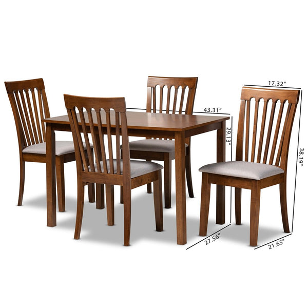 Baxton Studio Baxton Seda 5-Piece Modern Dining Set in Grey Fabric & Walnut Finish for Stylish Gatherings Seda-Grey/Walnut-5PC Dining Set
