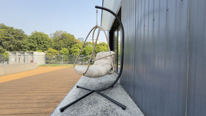 English Elm Swing Egg Chair With Stand – Cozy Indoor/Outdoor Wicker Patio Basket With Cup Holder & Cushions! W2707P296436-GIGA