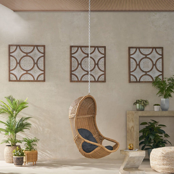 English Elm Christopher Knight Home® - Berkshire Cozy Hanging Chair With 8Ft Chain - Stylish Wicker Design, Plush Cushions & Versatile Use 70842.00BLK