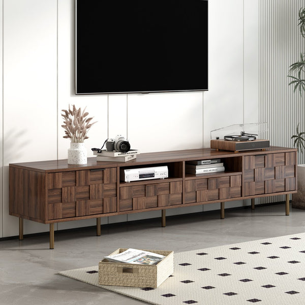 English Elm Mid retro TV Stand for TVs up to 85" — Medieval-inspired media console with 2 drawers, 4 cabinets, cable management Dark Brown N710P193724Q