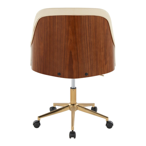 English Elm Office Swivel Chair with Gold Base Walnut Accents and Cream Faux Leather Seat B202P474168