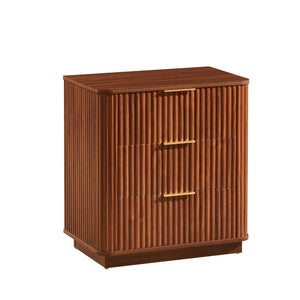 English Elm 3 Drawer Nightstand Pair Walnut Wave Textured Mdf Modern Bedroom Storage Set of Two W1820P436011