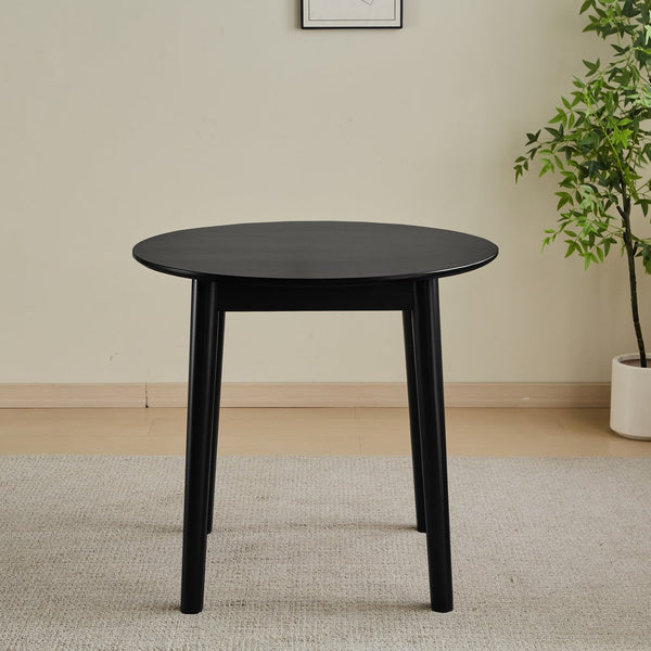 English Elm Black Round Table solid rubberwood 31.5" diameter — sturdy, space-saving dining or coffee table, modern rustic finish W2720P198347