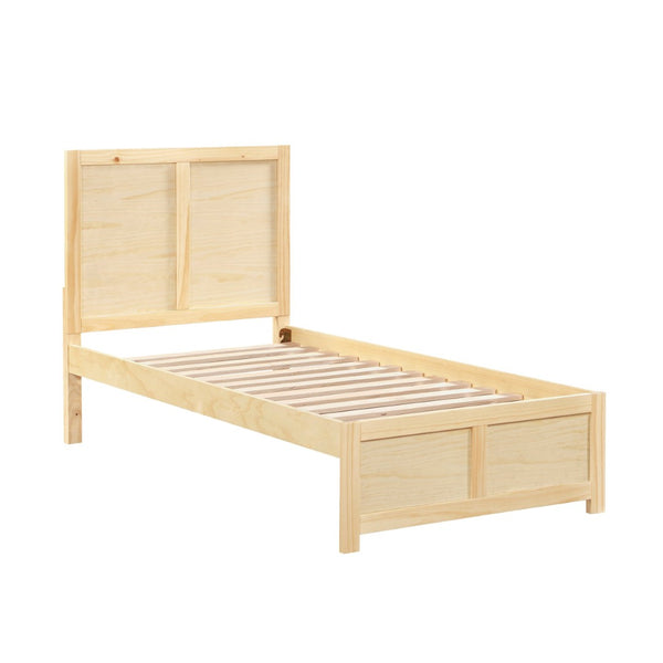 English Elm Contemporary Natural Pine Twin Bed Tall Headboard Slat Support Farmhouse Bedroom Frame B011S02459