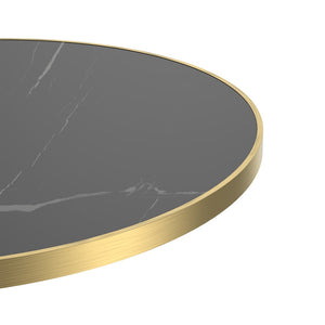 English Elm Round Tulip Bistro Table Faux Marble Top Gold Pedestal Base for Small Dining Spaces W3316P421502