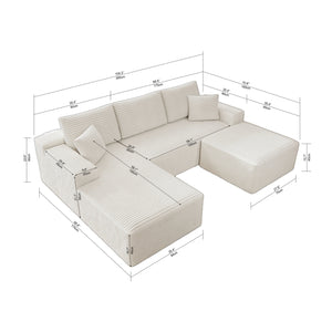 English Elm 104.3*70.8"Modular Sectional Sofa - Plush White Corduroy, No Assembly, 3-Piece Configurable Design! W3819S00029
