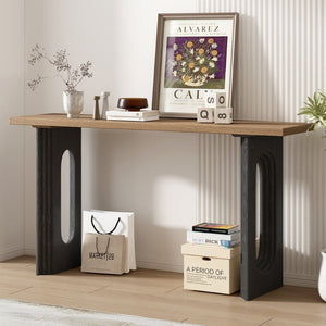 English Elm U_Style Modern Console Table With Unique Round Hollow Legs - Fraxinus Mandschurica Wood Veneer Design N711P205931N-GIGA