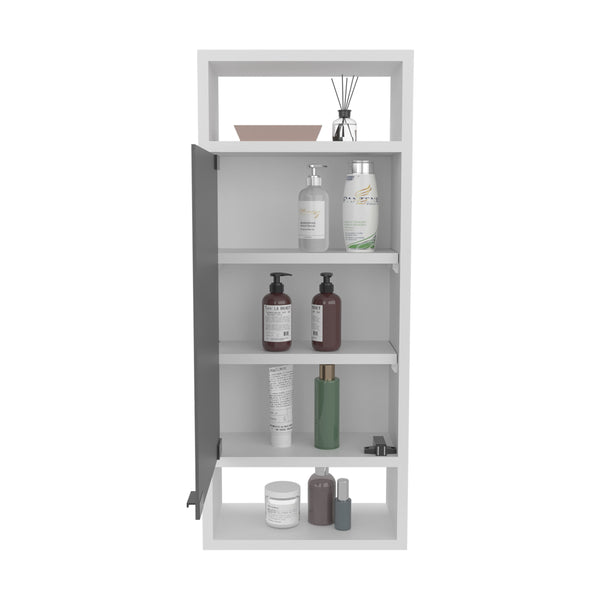 English Elm Uros Mirrored Medicine Cabinet Wall-Mounted with 3 Open Side Shelves, Slim Kronos White Storage B200P335369