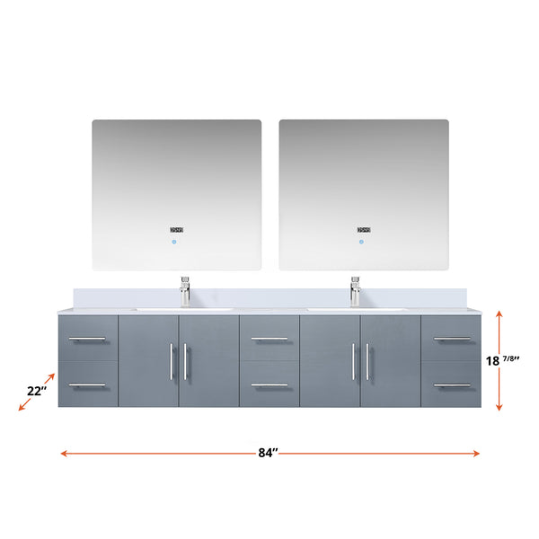 English Elm Dark Grey Double Bath Vanity 84 in W x 22 in D with Scratch‑Resistant Marble Top, Chrome Faucet & 36 in LED Mirrors B2731S01105