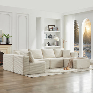 English Elm 106" Plush Corduroy Cloud Sectional Sofa with Right Chaise — Deep Seat, No Assembly, Modern Comfort W1143S00025 W1143S00025