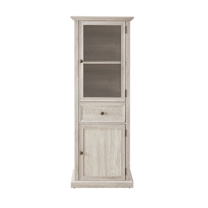 English Elm Tall Storage Cabinet with Glass Door & Drawer — Slim White Sideboard for Living Room, Kitchen, Office W2275P394346