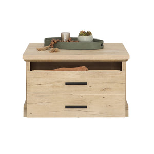 English Elm Coffee Table with Spacious Drawer and Open Shelf, Engineered Wood, Rustic-Modern Farmhouse Charm, Sturdy Design Brown B356P354413