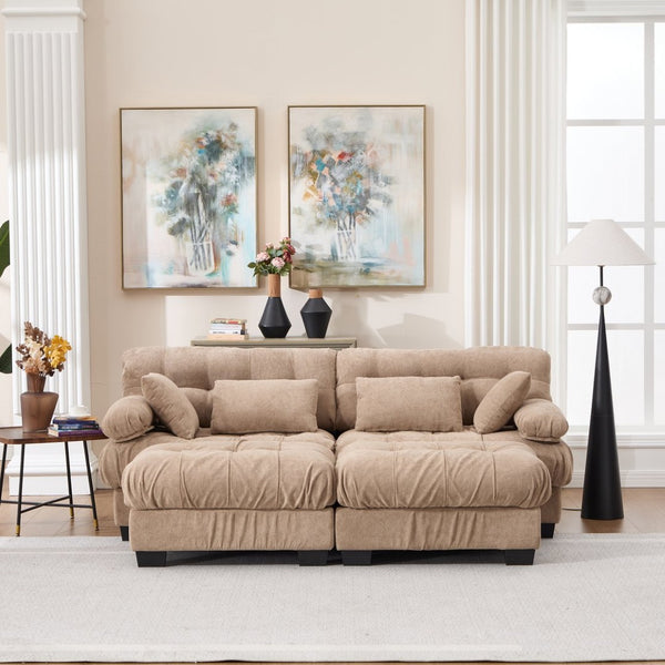 English Elm U Shaped Modular Sectional Sofa Flannelette Cloud Couch Deep Seat Plush Living Room Light Brown W2120S00026
