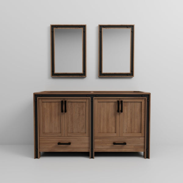 English Elm Rustic Double Bath Vanity Set 60" W X 22" D With Mirrors - Barnwood Finish, Ample Storage & Style B2731S00582-GIGA